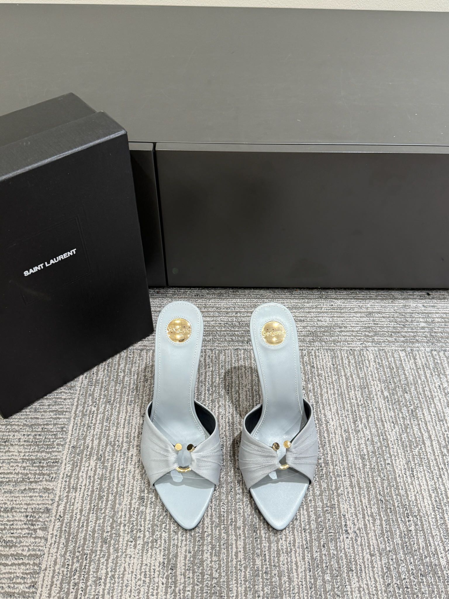 YSL HIGH HEEL 25S 100 MM IN LIGHT SLATE BLUE LAMBSKIN