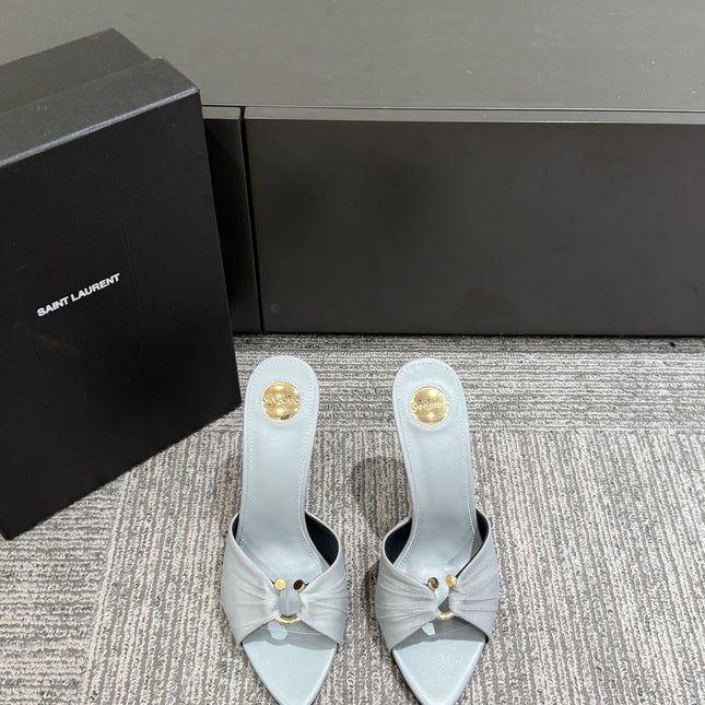YSL HIGH HEEL 25S 100 MM IN LIGHT SLATE BLUE LAMBSKIN