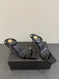 YSL KITTEN HEEL SANDALS 25S IN BLACK GLOSSY LAMBSKIN