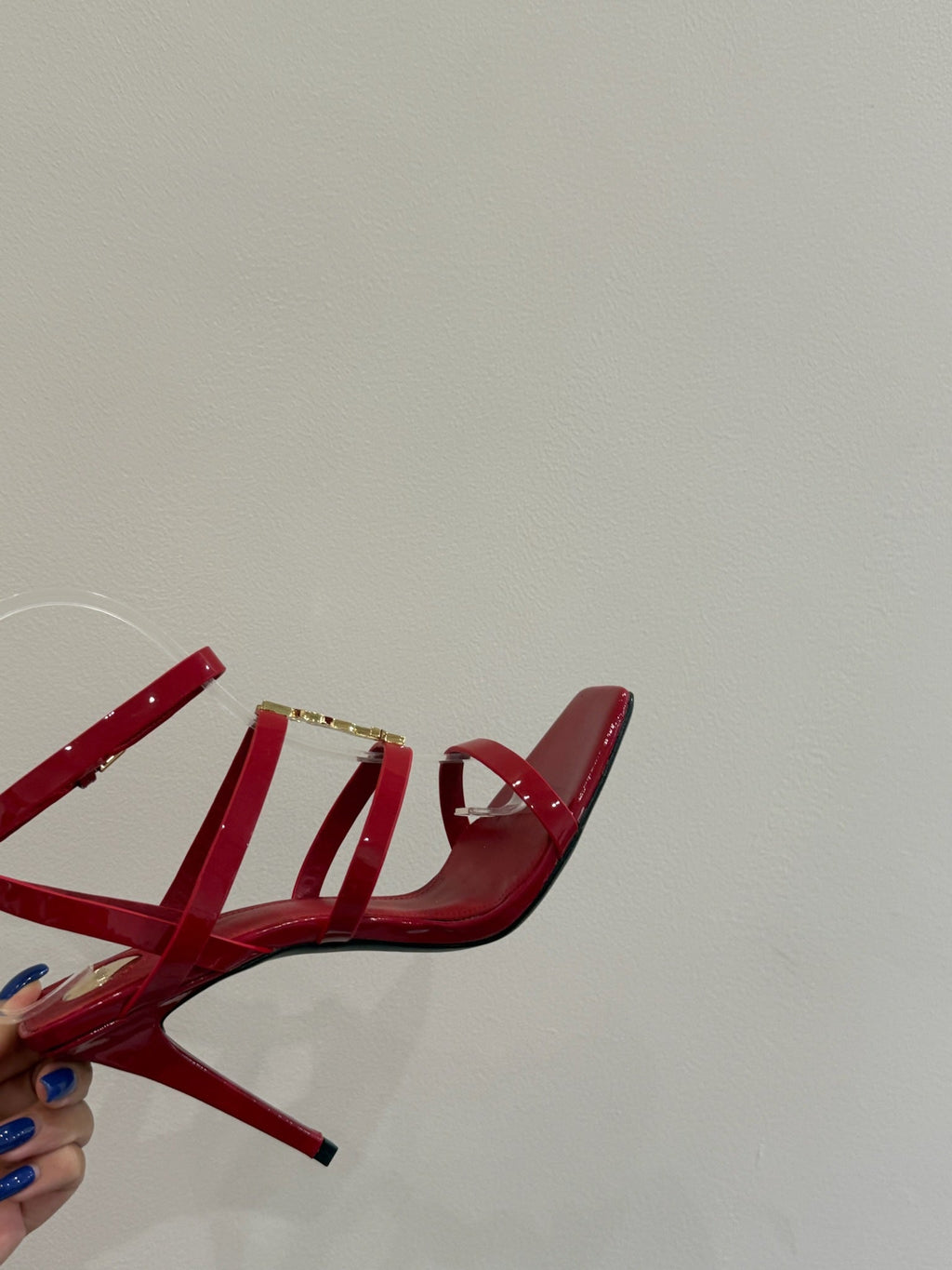 YSL SINGLE-STRAP HEELED SANDALS 25S IN RED LAMBSKIN