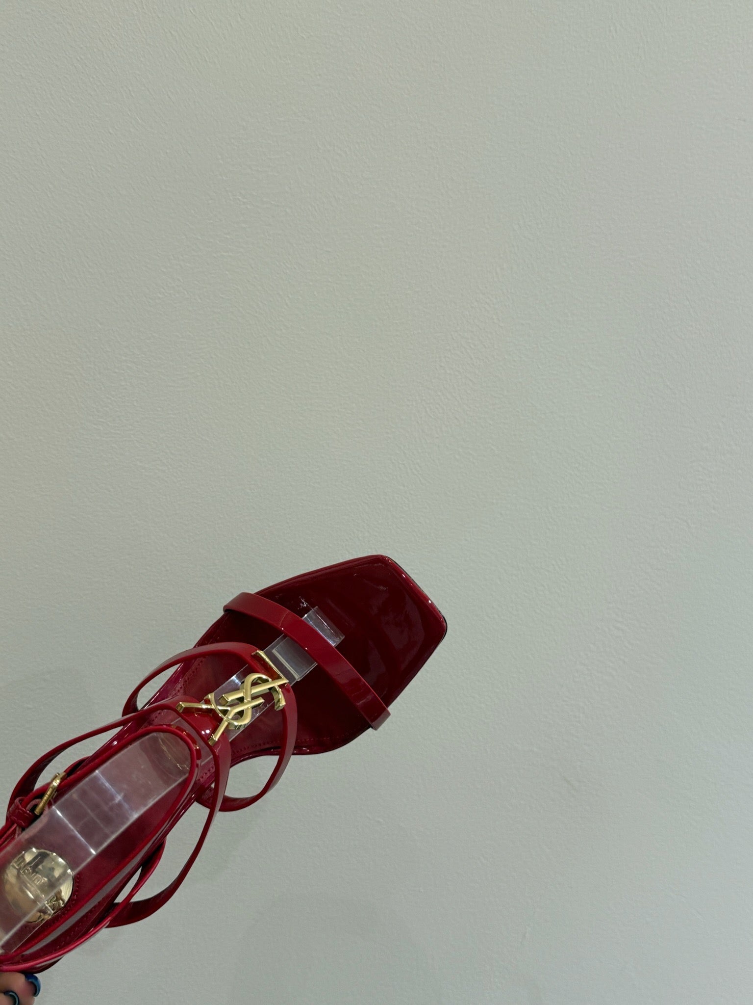 YSL SINGLE-STRAP HEELED SANDALS 25S IN RED LAMBSKIN