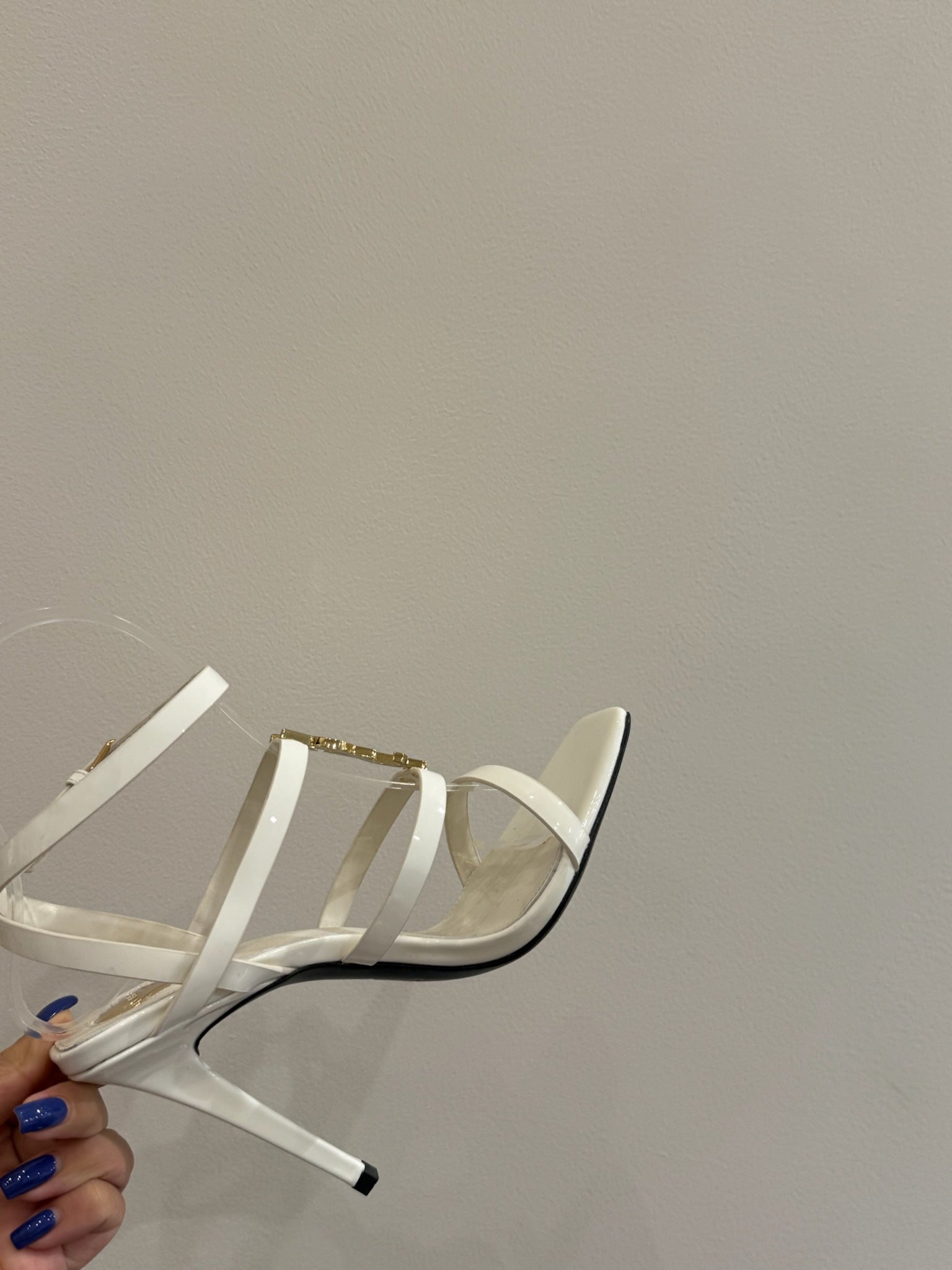 YSL SINGLE-STRAP HEELED SANDALS 25S IN WHITE LAMBSKIN