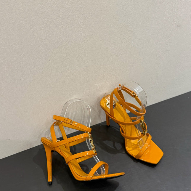YSL SINGLE-STRAP HEELED SANDALS 25S IN DARK ORANGE LAMBSKIN