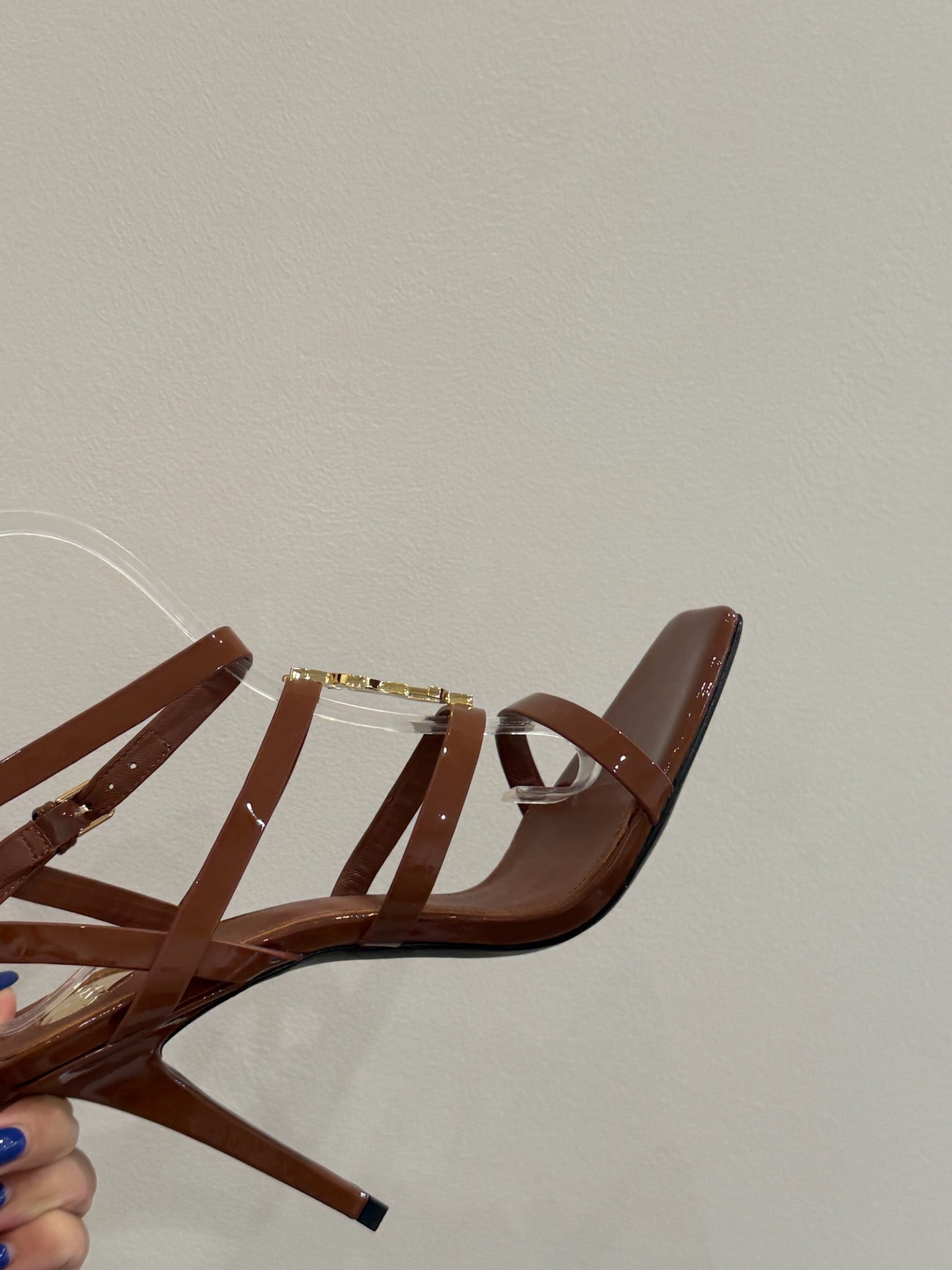 YSL SINGLE-STRAP HEELED SANDALS 25S IN BROWN LAMBSKIN