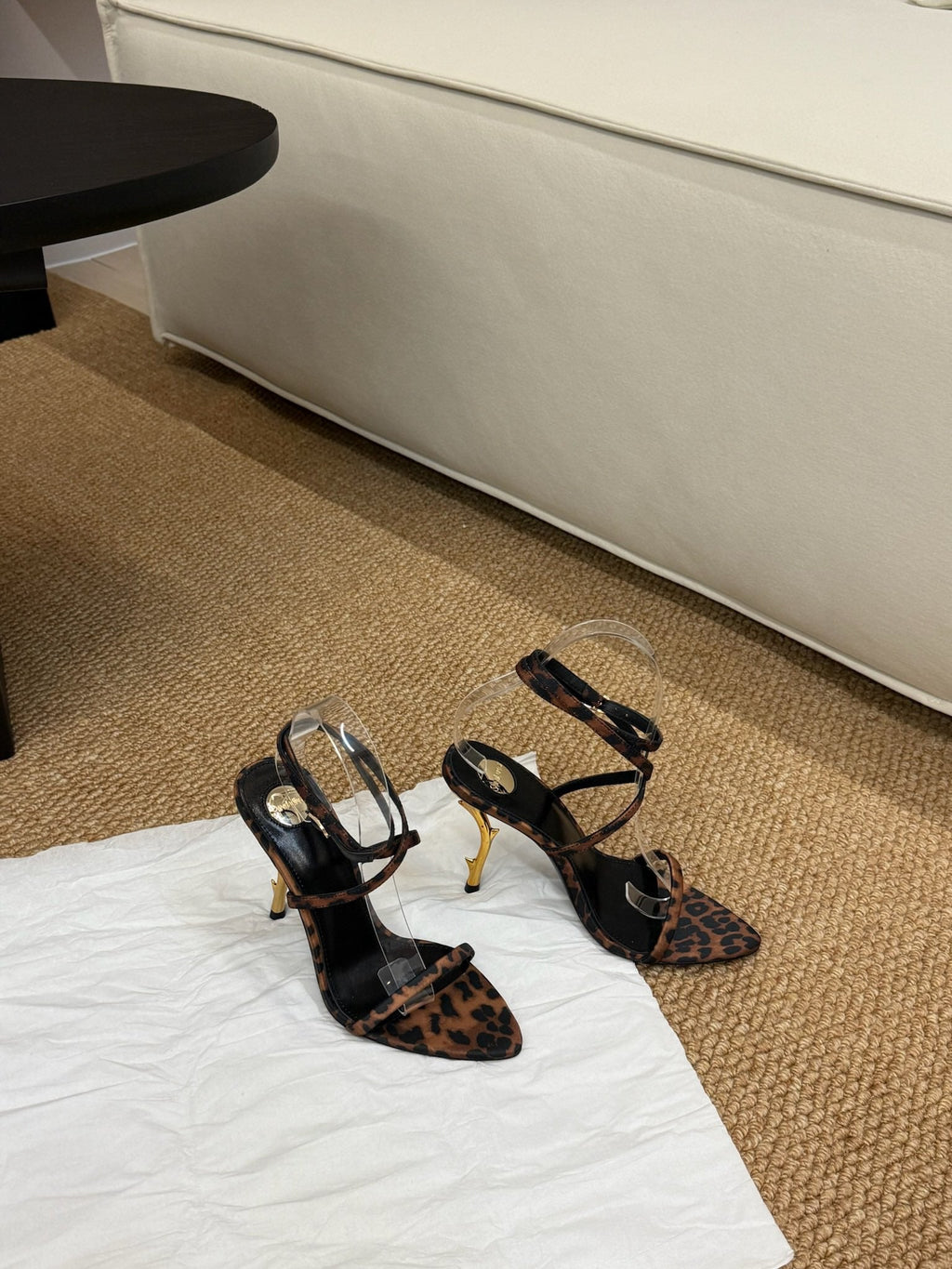 YSL HIGH HEEL SANDALS 25S IN LEOPARD PRINT LAMBSKIN
