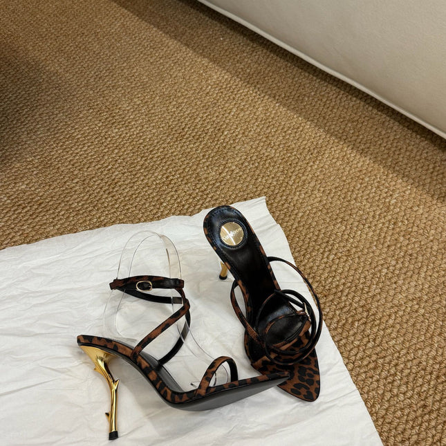 YSL HIGH HEEL SANDALS 25S IN LEOPARD PRINT LAMBSKIN