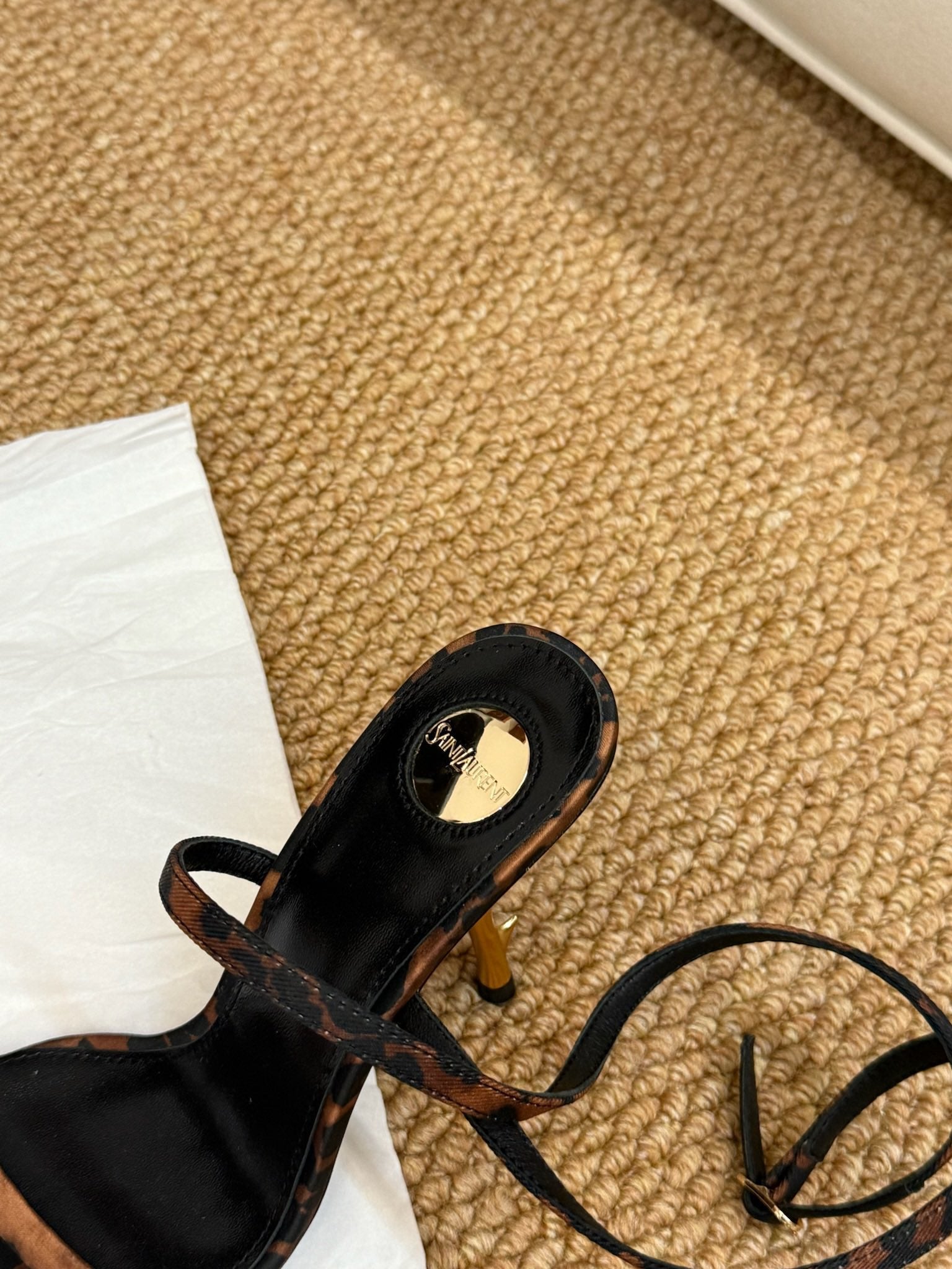 YSL HIGH HEEL SANDALS 25S IN LEOPARD PRINT LAMBSKIN
