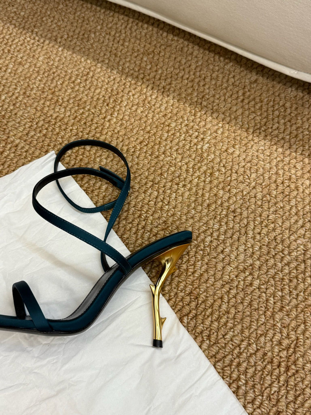 YSL HIGH HEEL SANDALS 25S IN DEEP SEA BLUE SATIN AND LAMBSKIN