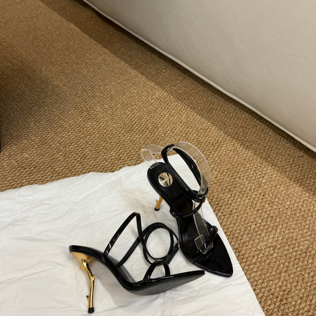 YSL HIGH HEEL SANDALS 25S IN BLACK SHINY LAMBSKIN