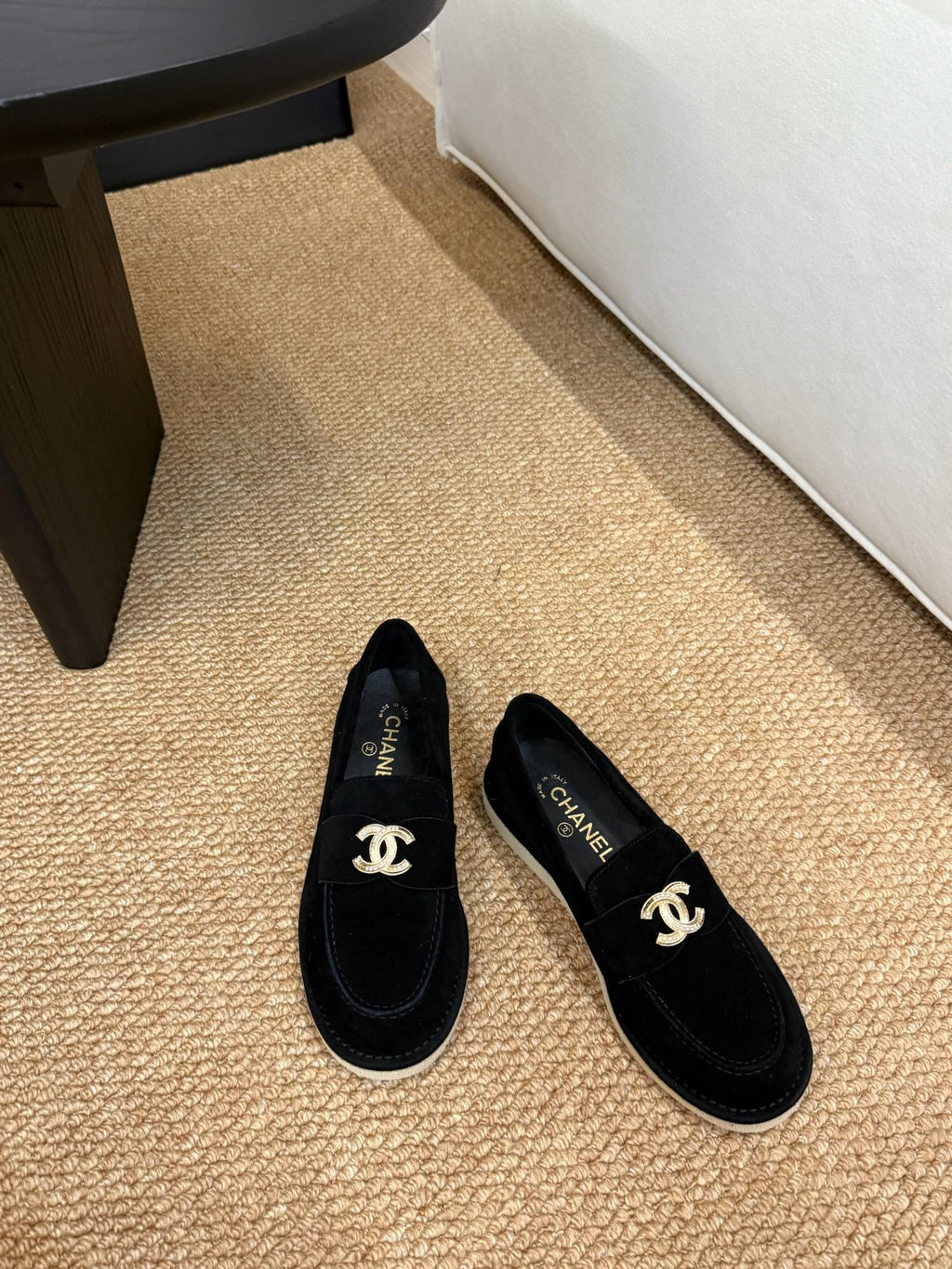 CHANEL 26S LOAFER IN BLACK SUEDE CC LOGO