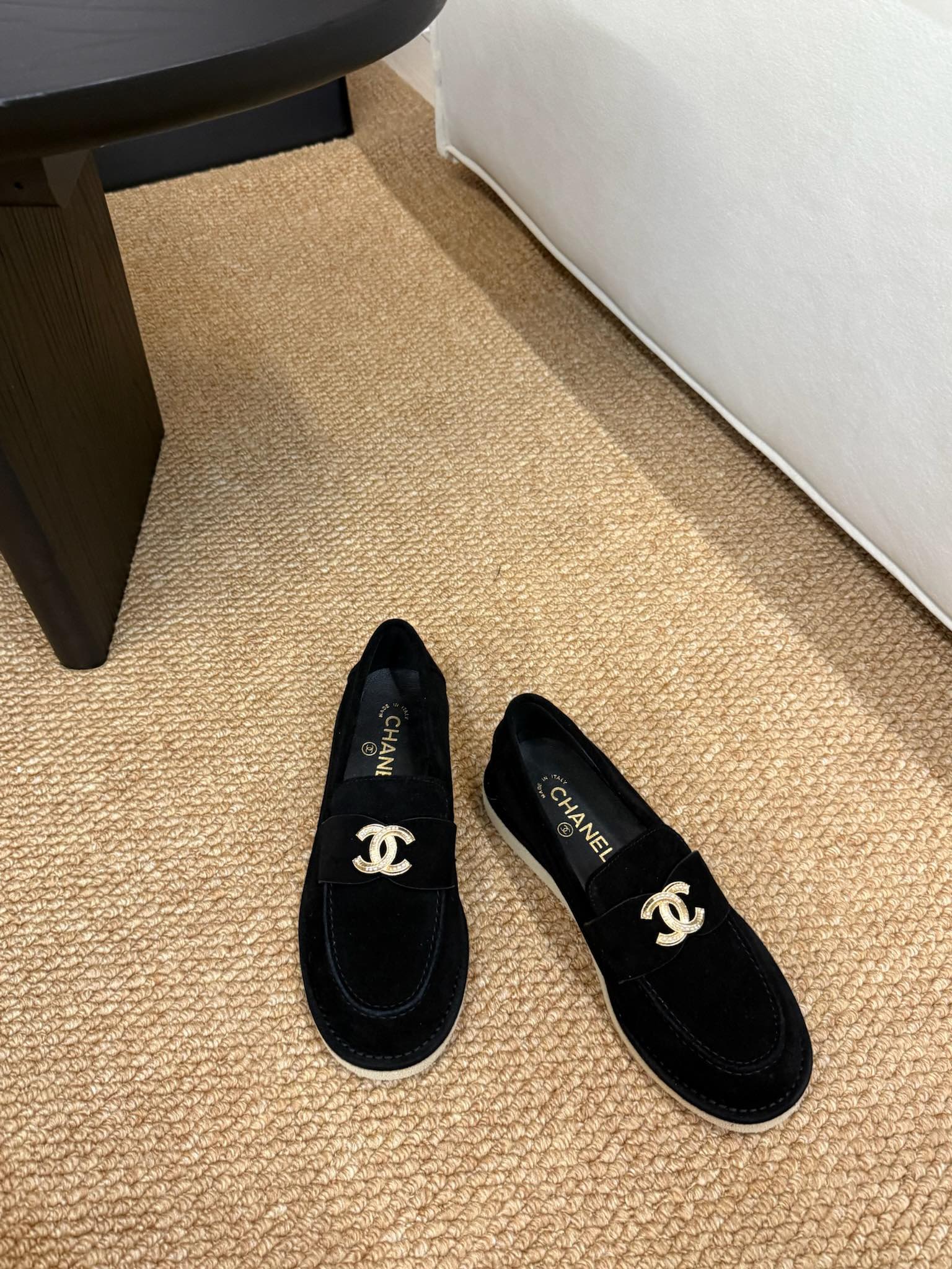 CHANEL 26S LOAFER IN BLACK SUEDE CC LOGO