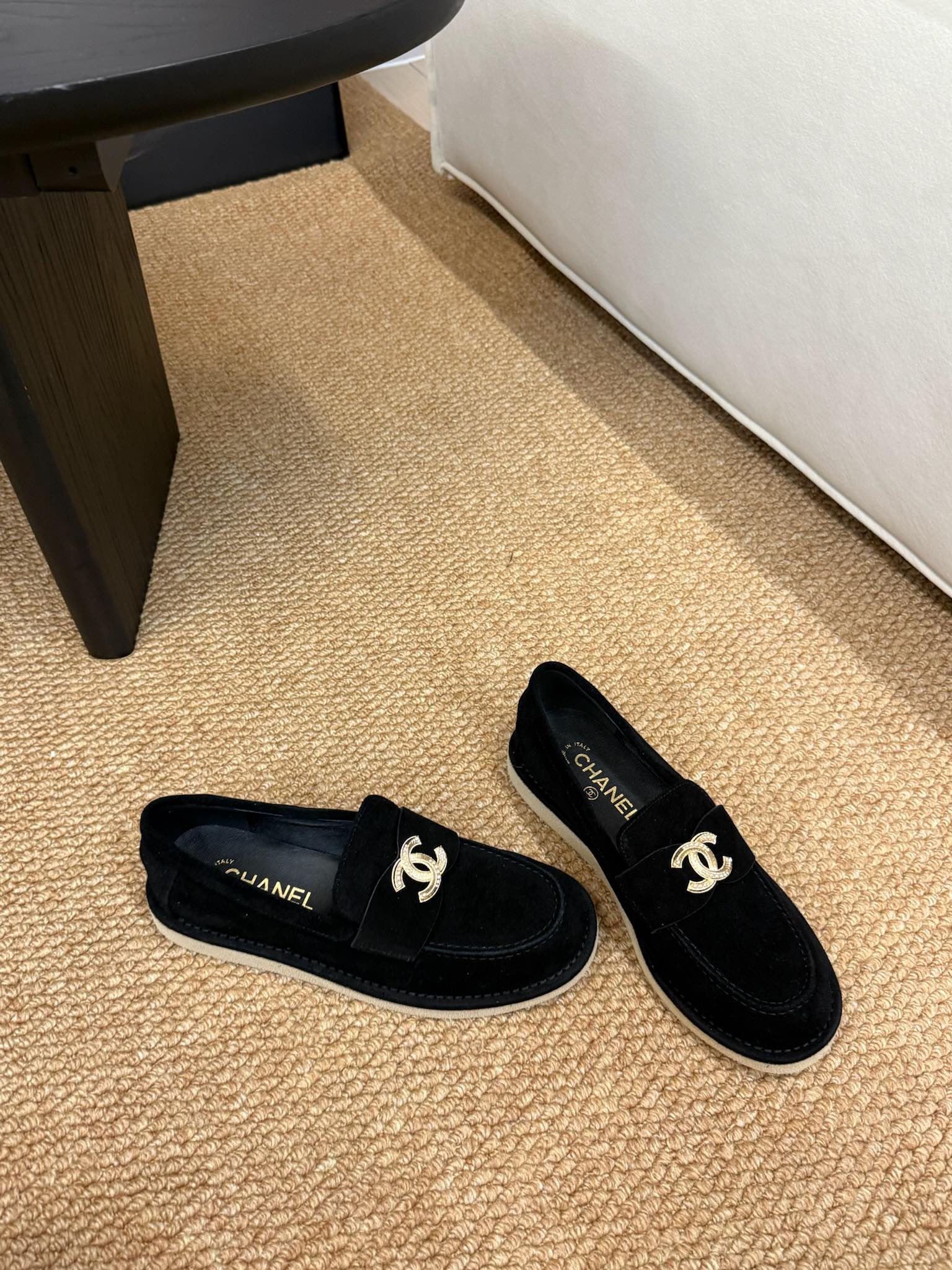 CHANEL 26S LOAFER IN BLACK SUEDE CC LOGO