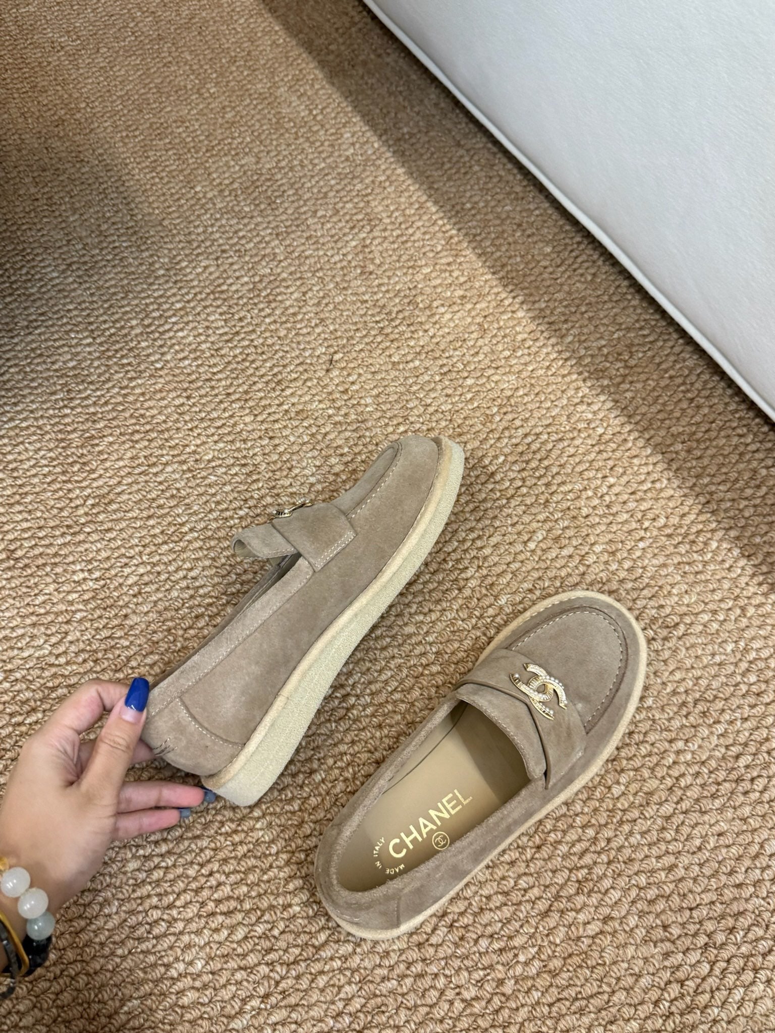 CHANEL 26S LOAFER IN TAUPE BROWN SUEDE CC LOGO