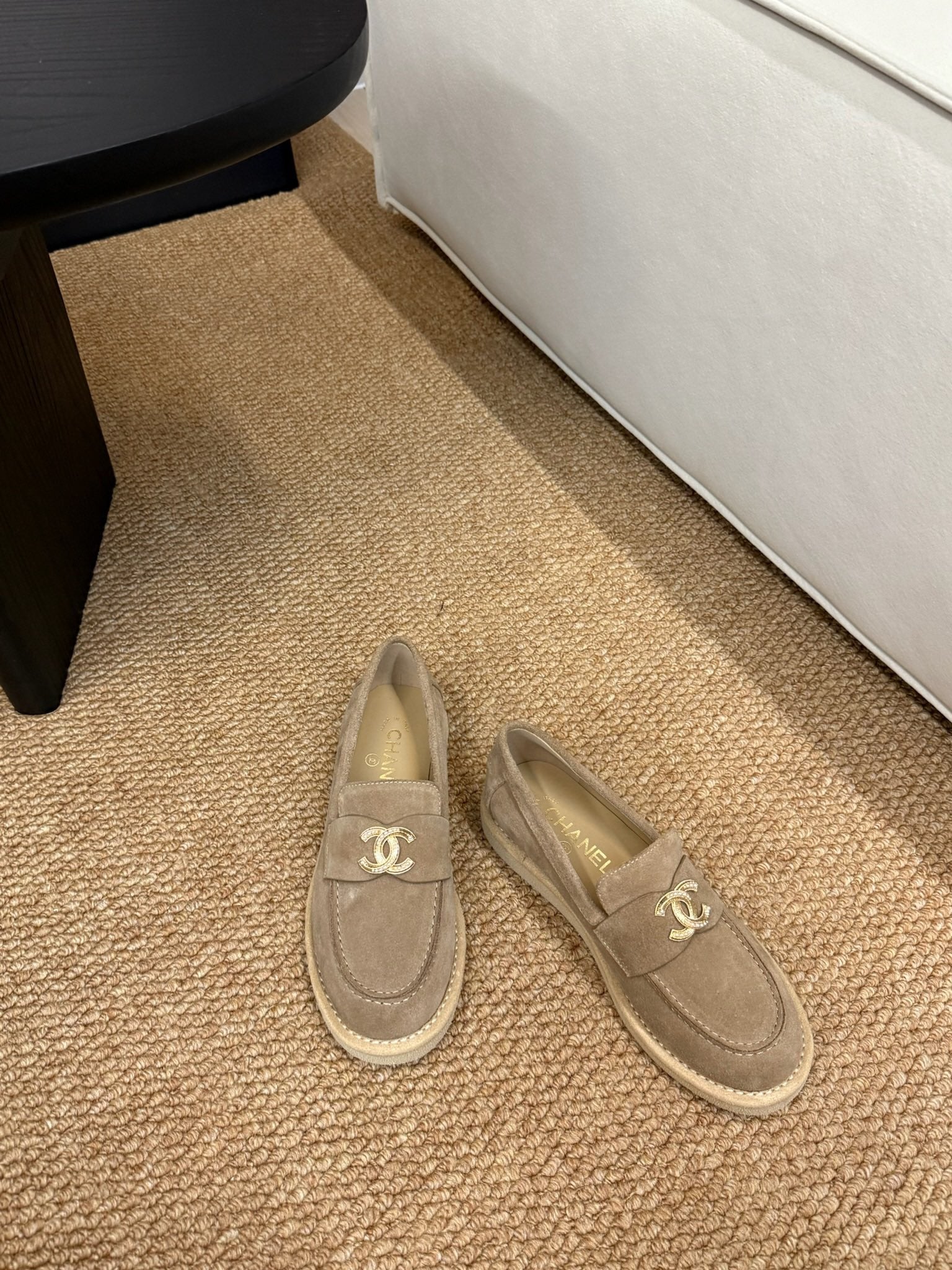 CHANEL 26S LOAFER IN TAUPE BROWN SUEDE CC LOGO