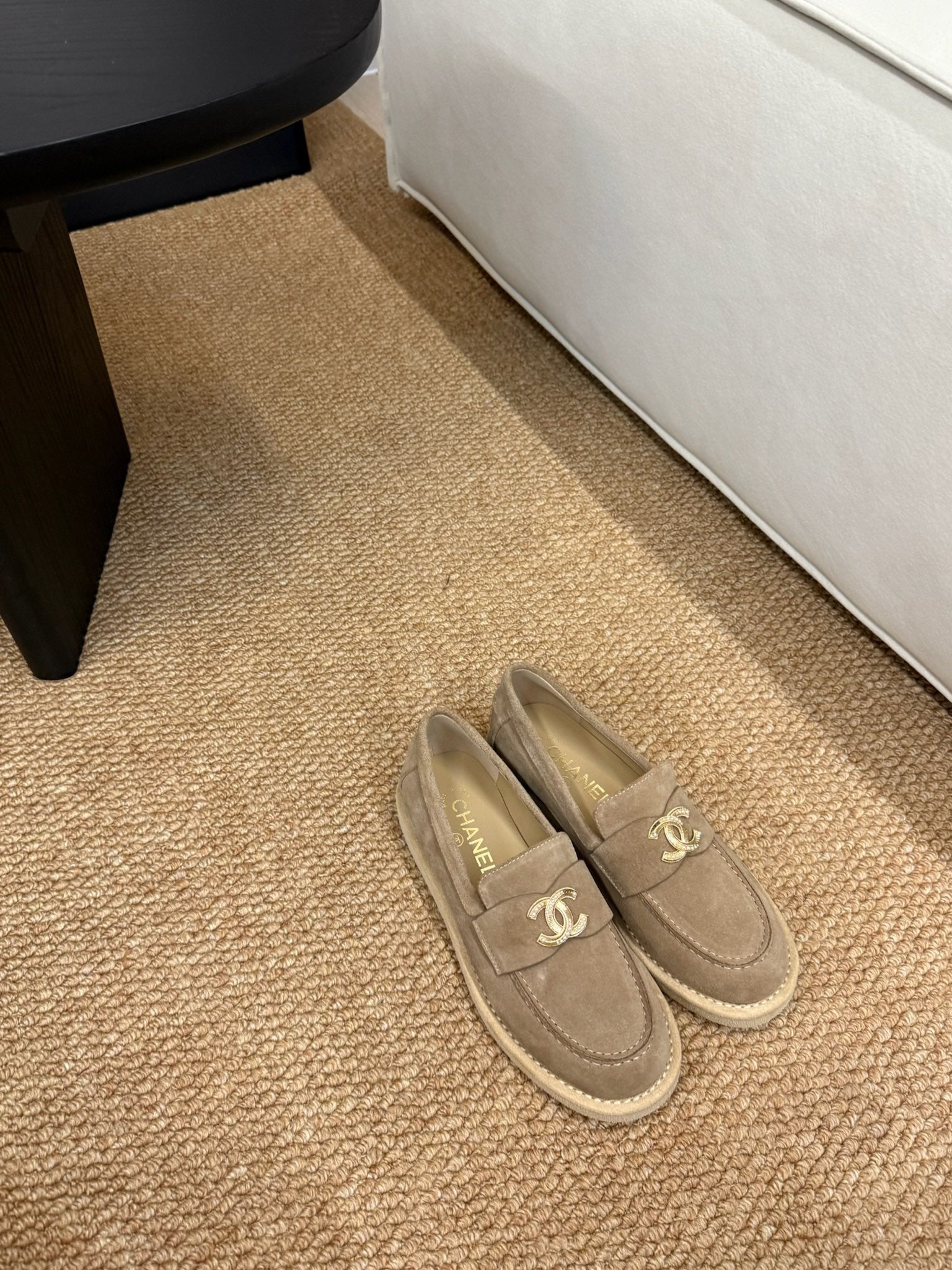 CHANEL 26S LOAFER IN TAUPE BROWN SUEDE CC LOGO
