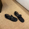 CHANEL 26S MARY JANE FLATS IN BLACK MESH RIBBON STRAP CAP TOE