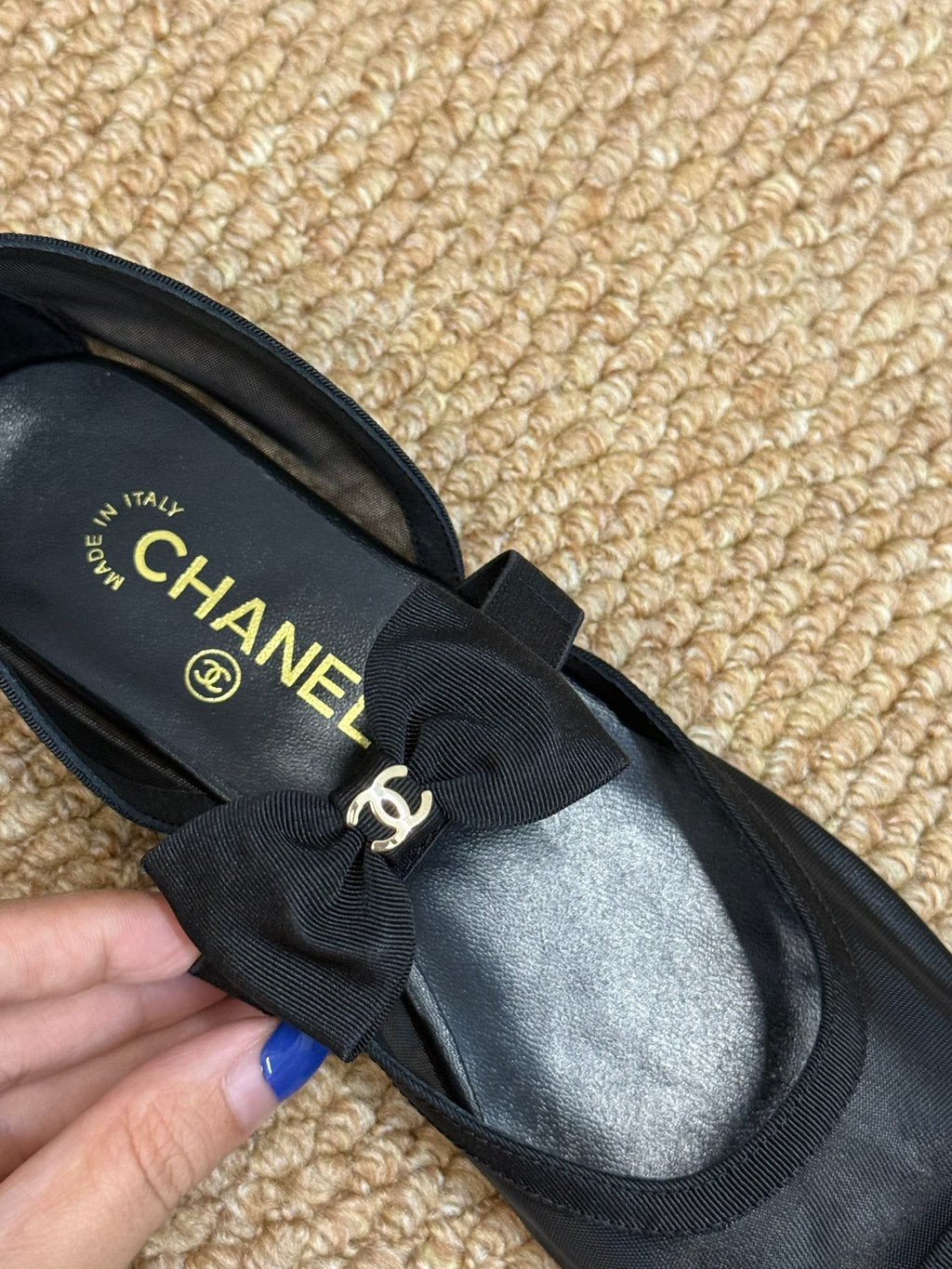 CHANEL 26S MARY JANE FLATS IN BLACK MESH RIBBON STRAP CAP TOE