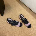 CHANEL 26S MARY JANE FLATS IN PINK AND BLACK MESH RIBBON STRAP CAP TOE
