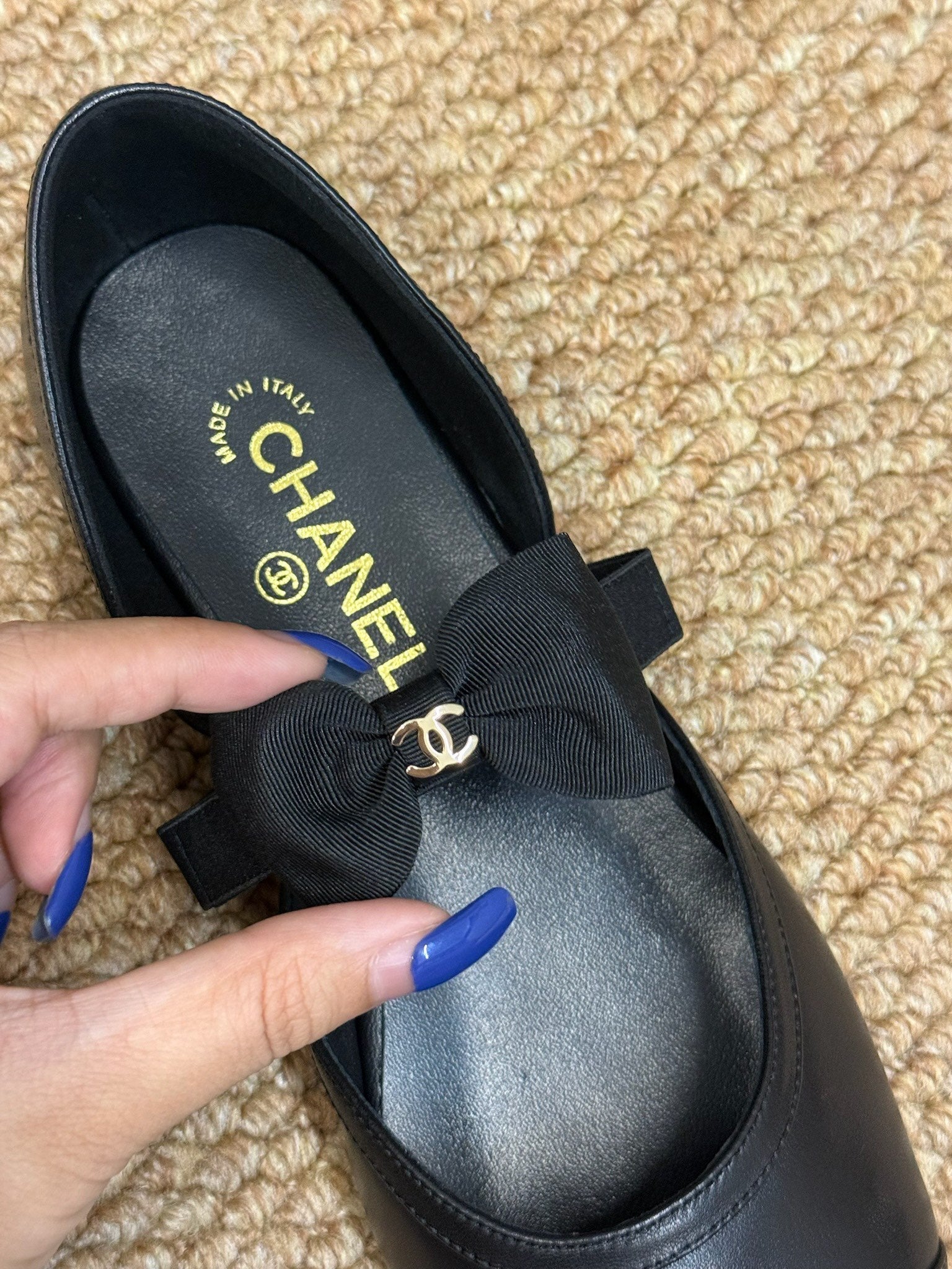 CHANEL 26S MARY JANE SLINGBACK FLATS IN BLACK CALFSKIN CAP TOE RIBBON STRAP
