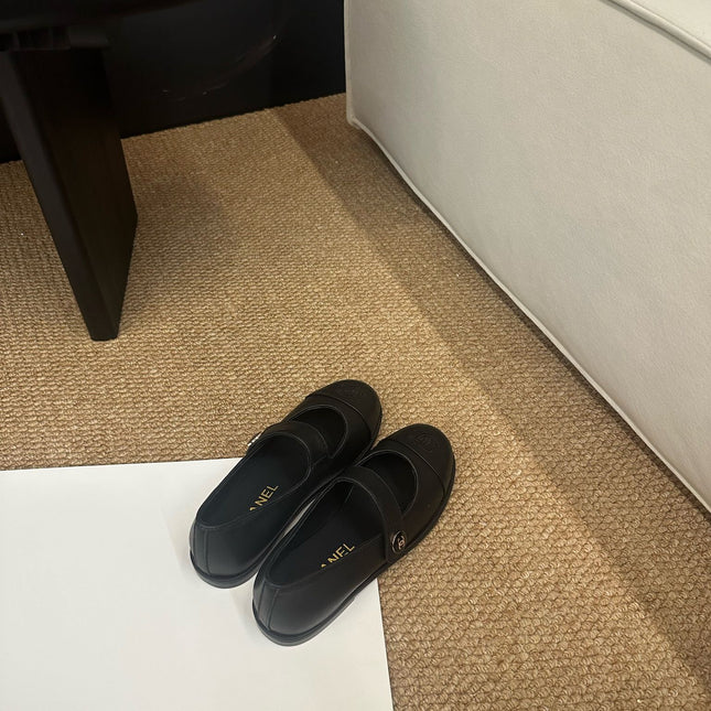 CHANEL 26S MARY JANE FLATS IN BLACK CALFSKIN CC LOGO