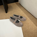 CHANEL 26S MARY JANE FLATS IN TAUPE BROWN SUEDE SHEARLING LINING CC LOGO