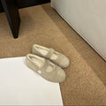 CHANEL 26S MARY JANE FLATS IN BEIGE SUEDE SHEARLING LINING CC LOGO