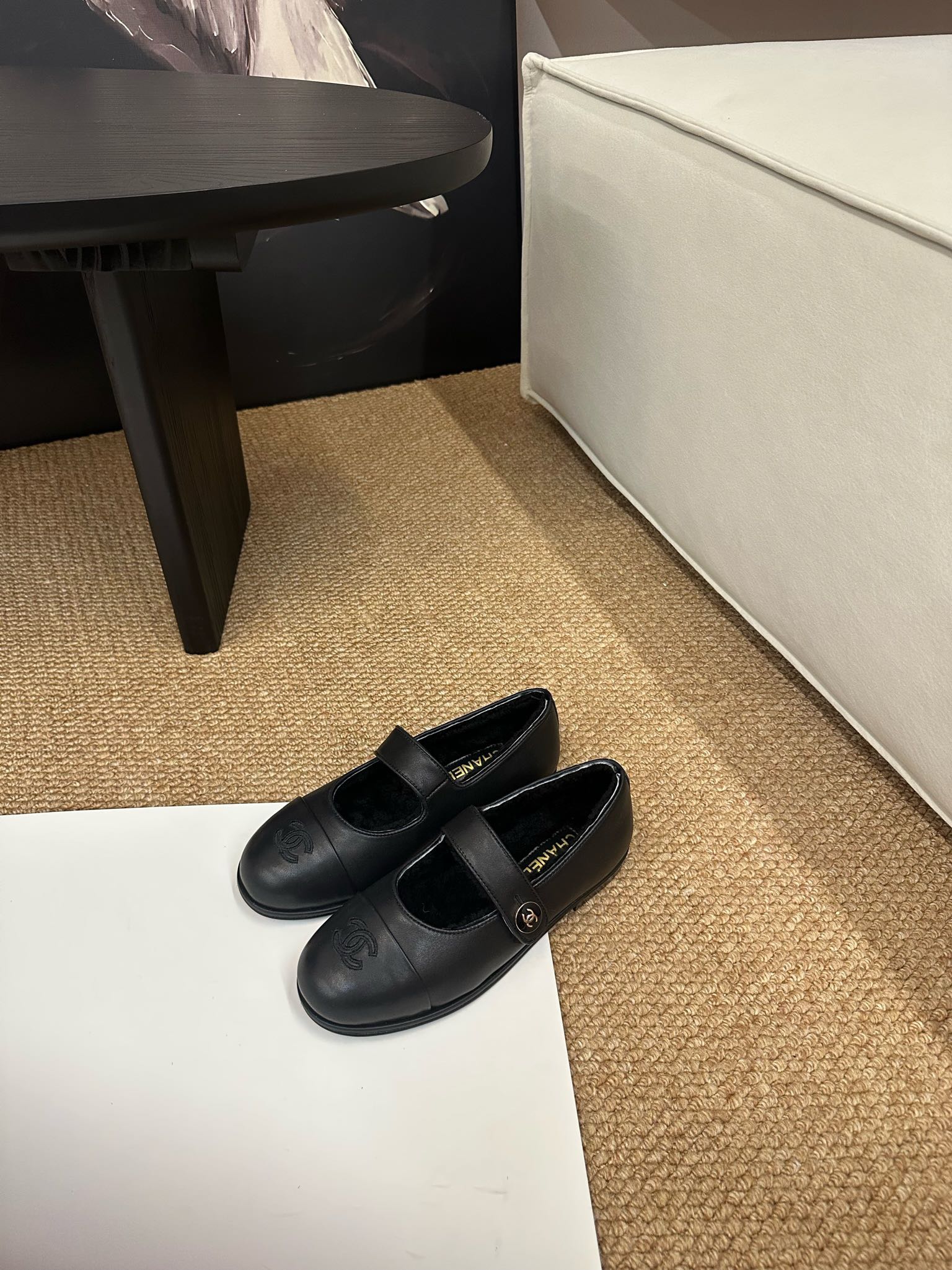 CHANEL 26S MARY JANE FLATS IN BLACK CALFSKIN WITH CC LOGO