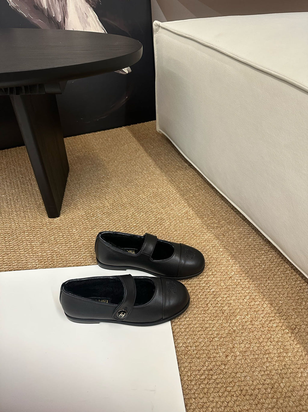 CHANEL 26S MARY JANE FLATS IN BLACK CALFSKIN WITH CC LOGO