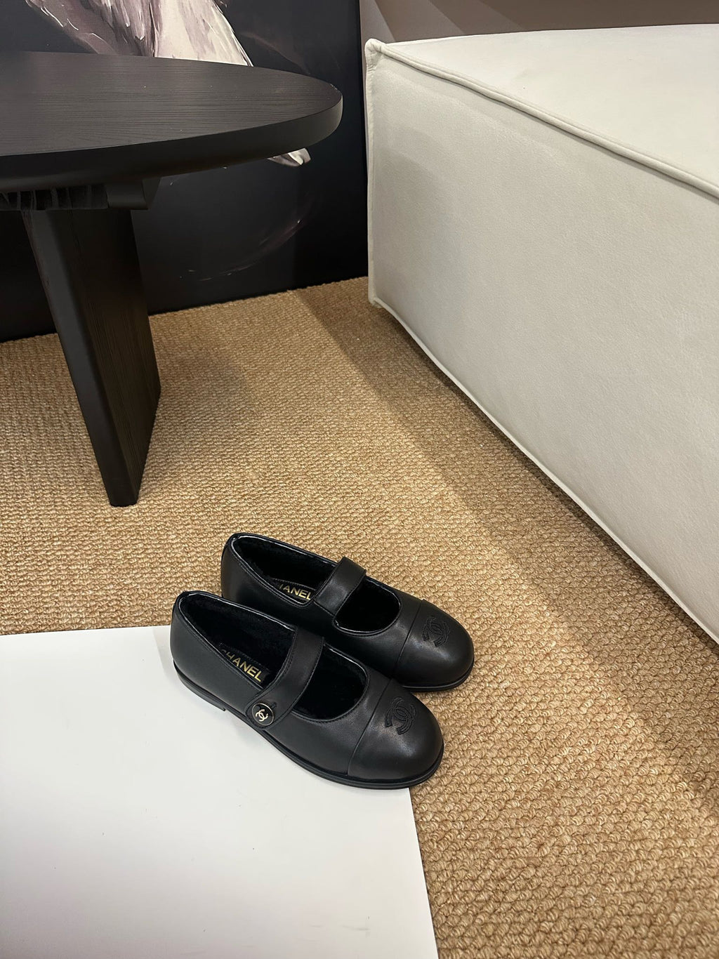 CHANEL 26S MARY JANE FLATS IN BLACK CALFSKIN WITH CC LOGO