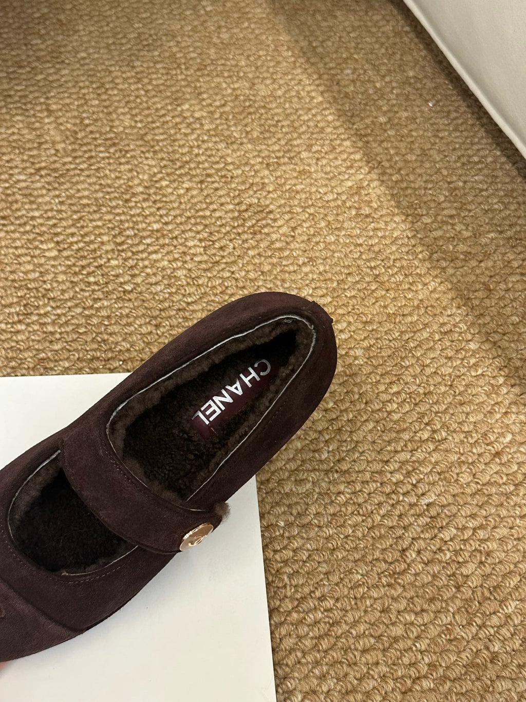 CHANEL 26S MARY JANE FLATS IN DARK BROWN SUEDE WITH CC LOGO