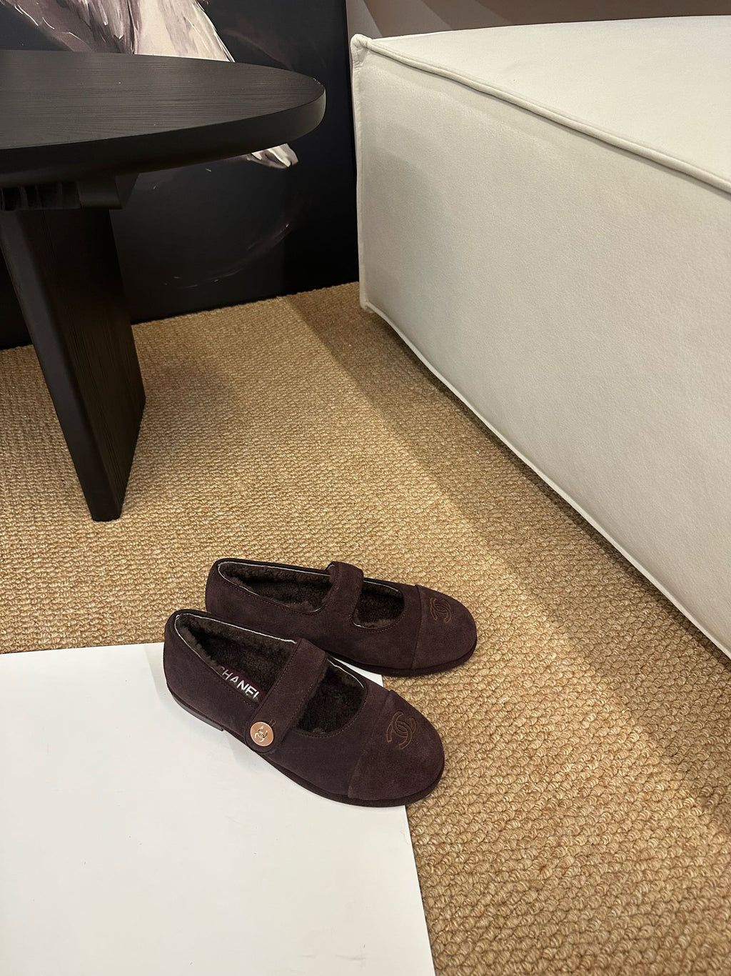 CHANEL 26S MARY JANE FLATS IN DARK BROWN SUEDE WITH CC LOGO