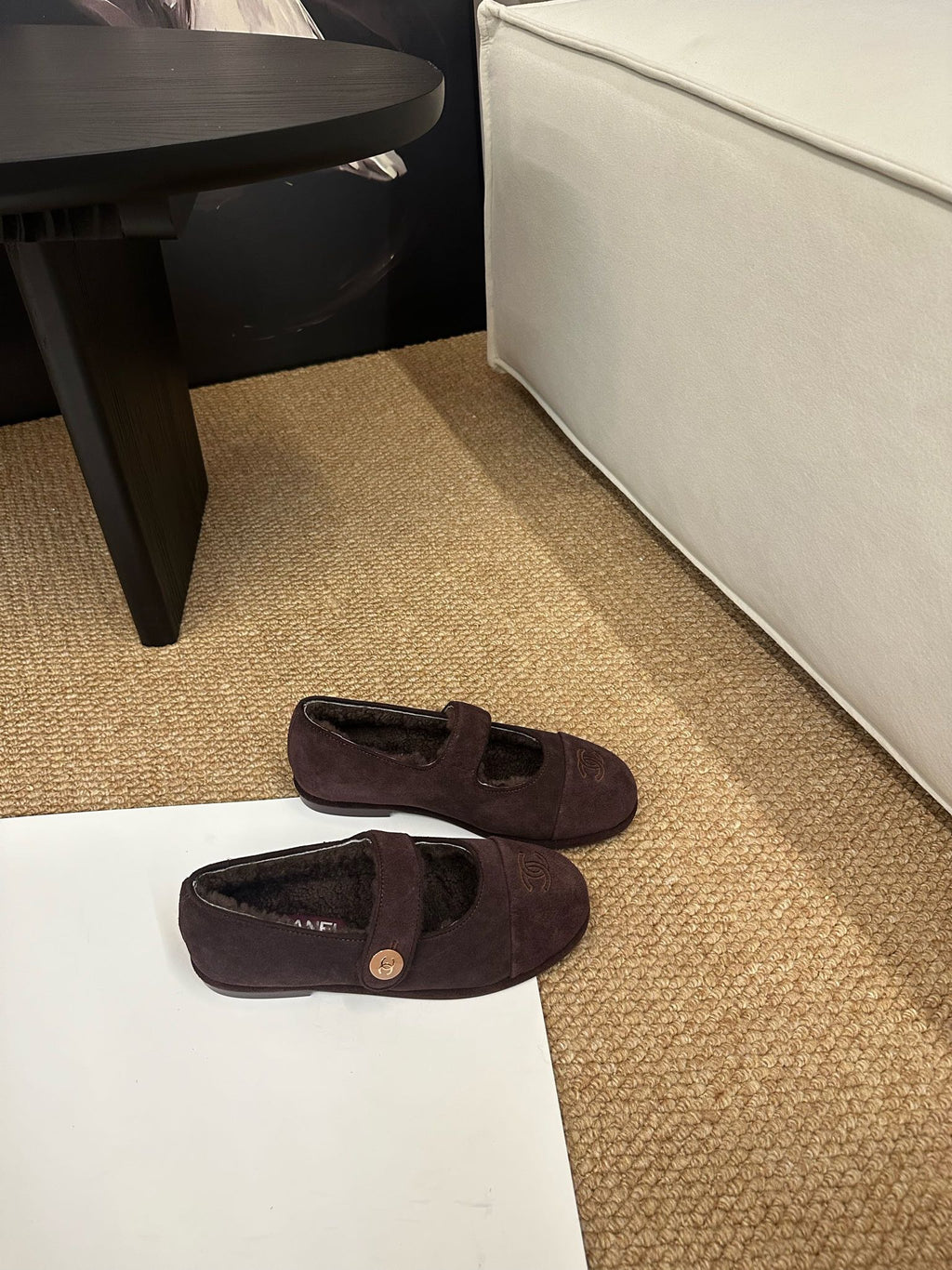 CHANEL 26S MARY JANE FLATS IN DARK BROWN SUEDE WITH CC LOGO