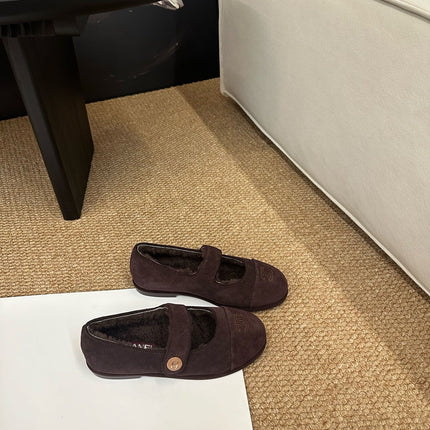 CHANEL 26S MARY JANE FLATS IN DARK BROWN SUEDE WITH CC LOGO