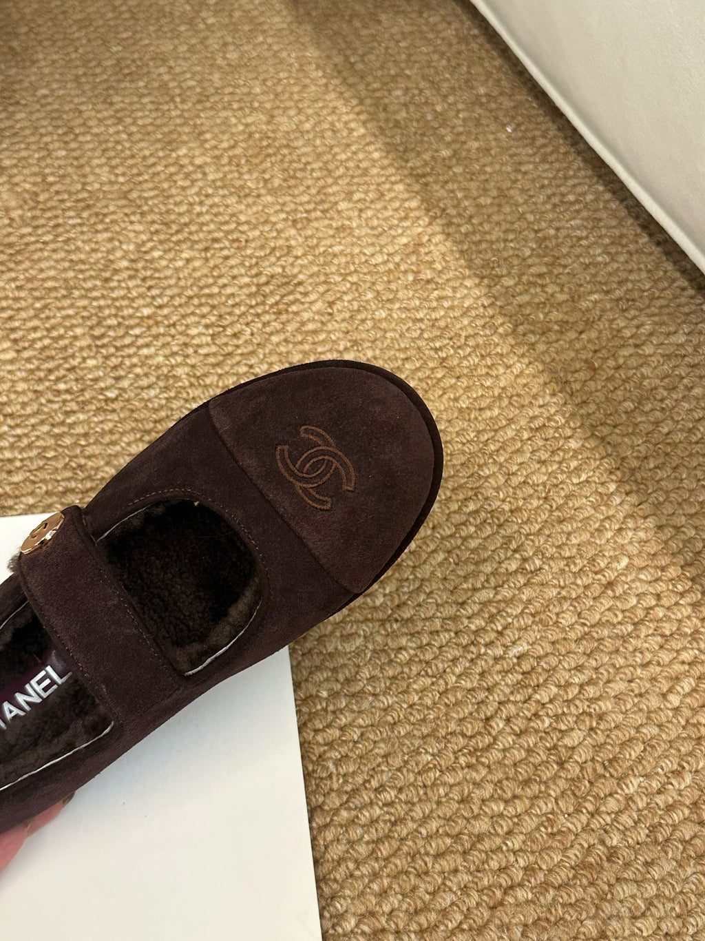 CHANEL 26S MARY JANE FLATS IN DARK BROWN SUEDE WITH CC LOGO