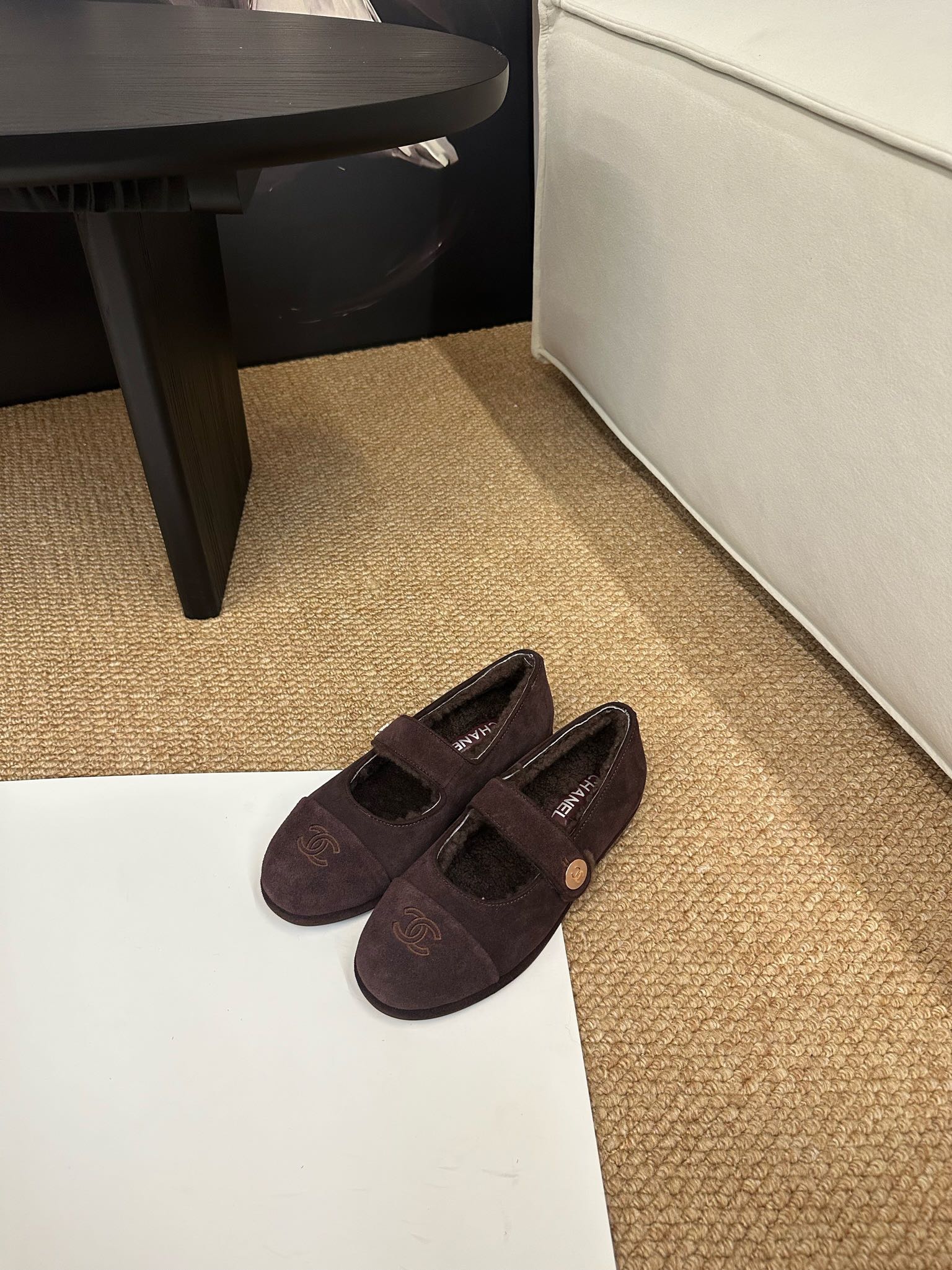 CHANEL 26S MARY JANE FLATS IN DARK BROWN SUEDE WITH CC LOGO