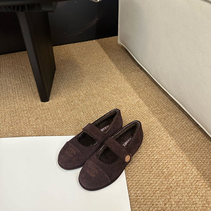 CHANEL 26S MARY JANE FLATS IN DARK BROWN SUEDE WITH CC LOGO