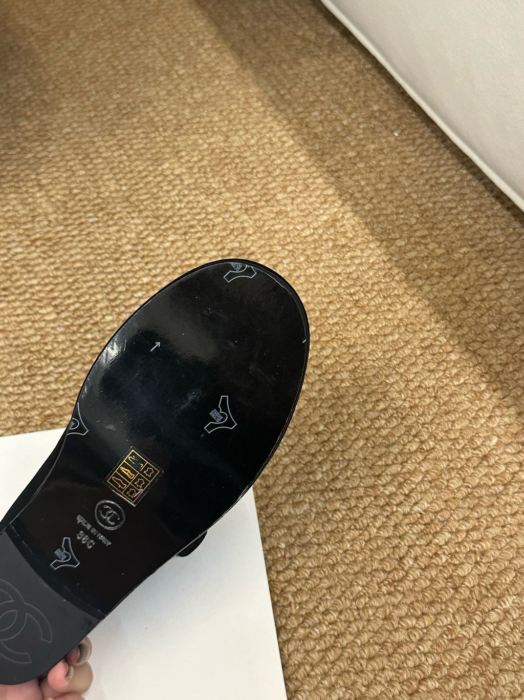 CHANEL 26S MARY JANE FLATS IN BLACK SUEDE WITH CC LOGO