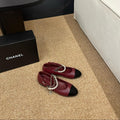 CHANEL 26S MARY JANE PEARL STRAP FLATS IN BURGUNDY RED CALFSKIN