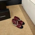 CHANEL 26S MARY JANE PEARL STRAP HIGH HEELS IN BURGUNDY RED CALFSKIN