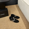 CHANEL 26S MARY JANE PEARL STRAP HIGH HEELS IN BLACK CALFSKIN