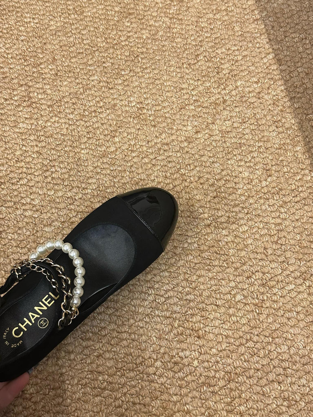 CHANEL 26S MARY JANE PEARL STRAP HIGH HEELS IN BLACK CALFSKIN