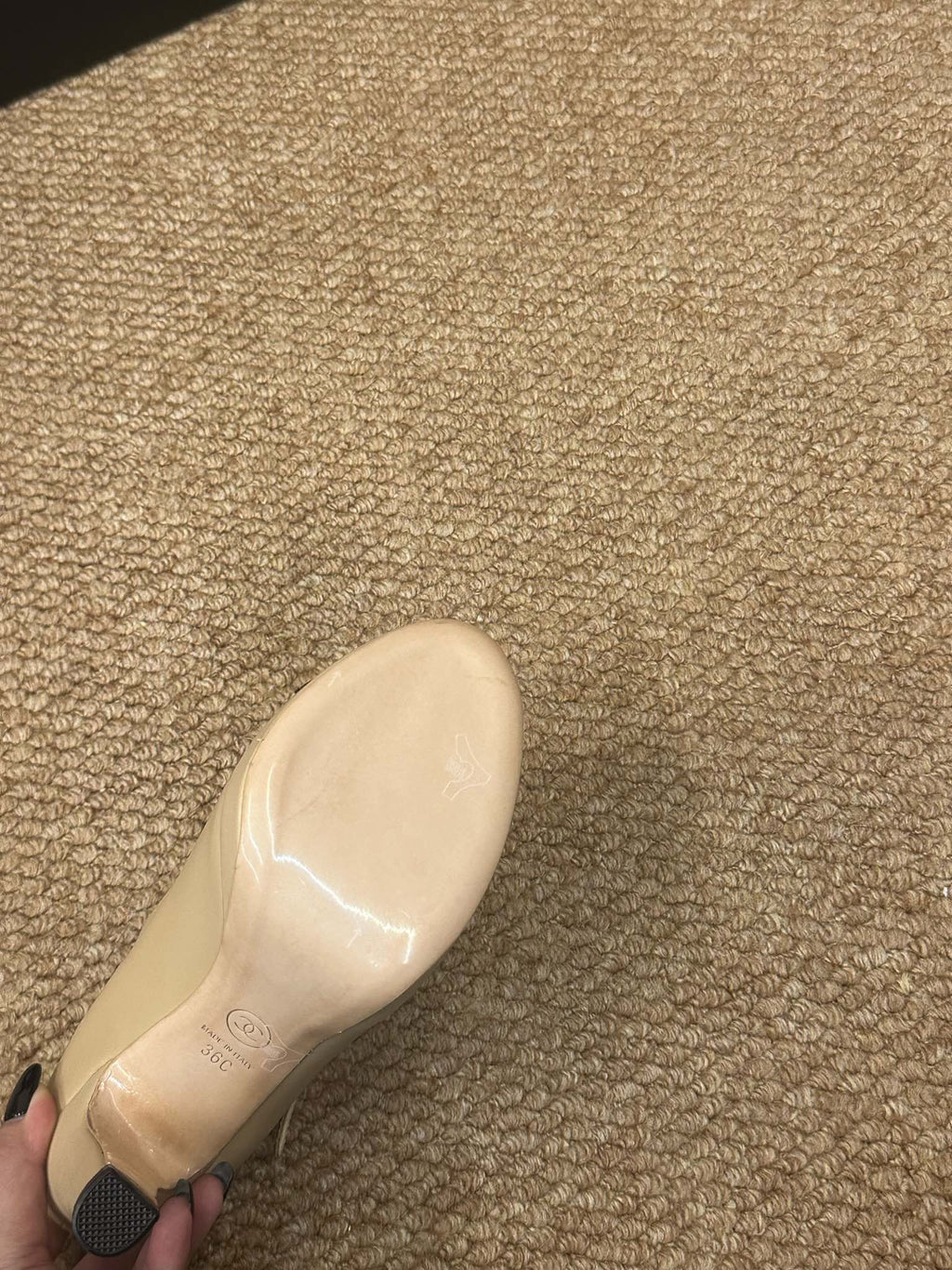 CHANEL 26S MARY JANE HEELS IN BEIGE CALFSKIN WITH BLACK CAP TOE