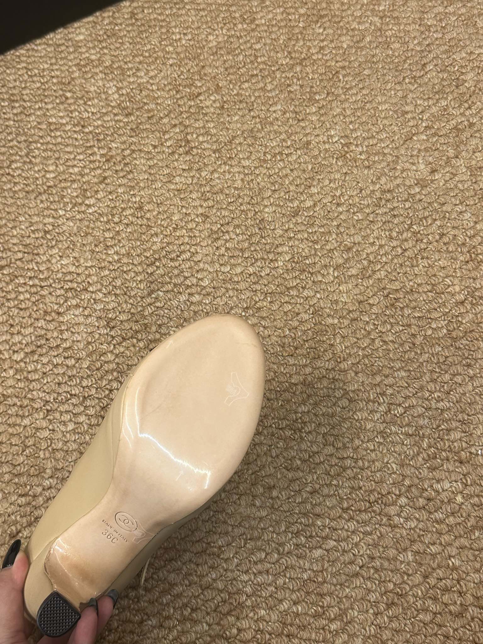 CHANEL 26S MARY JANE HEELS IN BEIGE CALFSKIN WITH BLACK CAP TOE