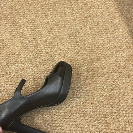 CHANEL 26S MARY JANE HEELS IN BLACK CALFSKIN CAP TOE