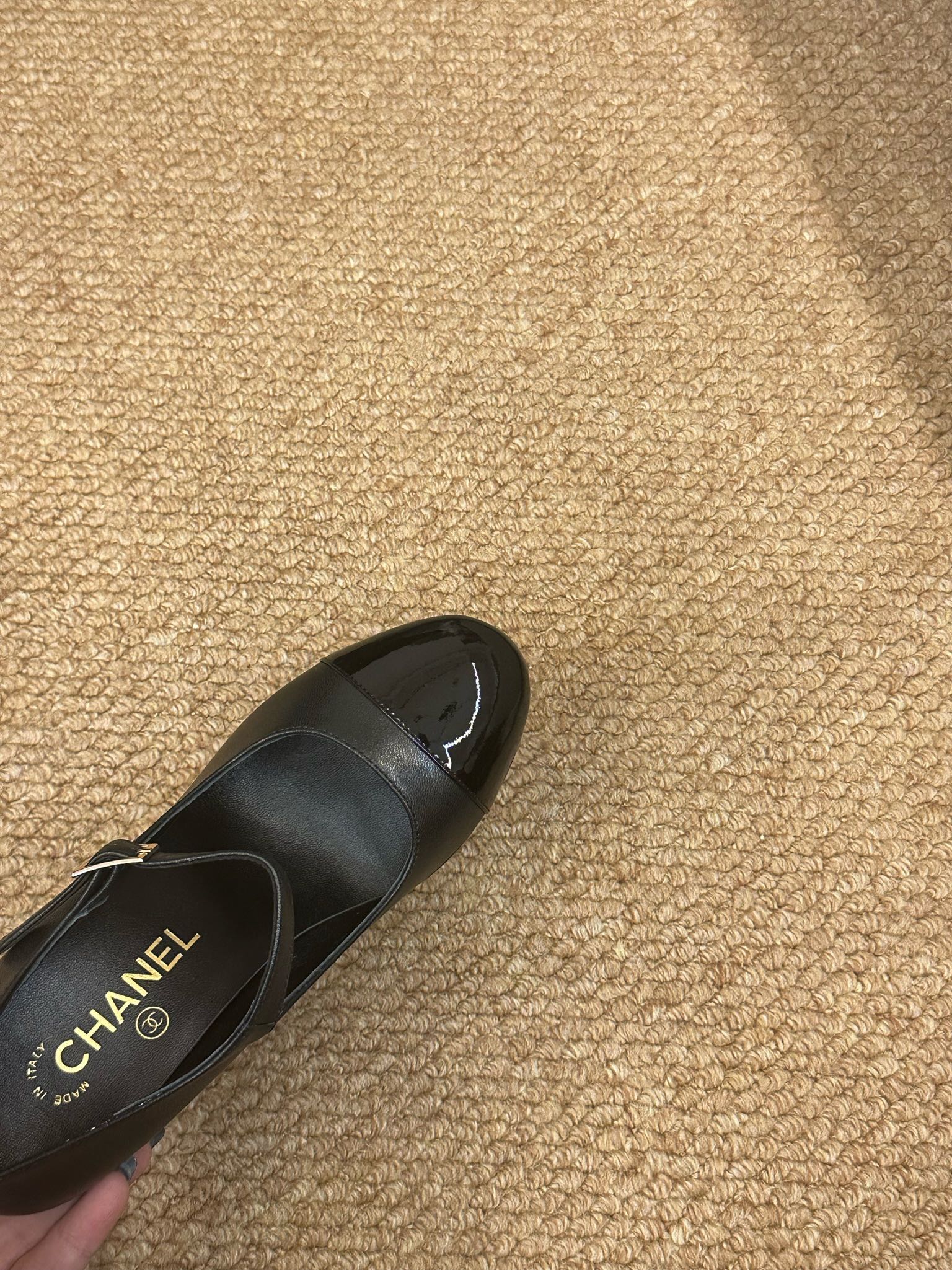 CHANEL 26S MARY JANE HEELS IN BLACK CALFSKIN CAP TOE