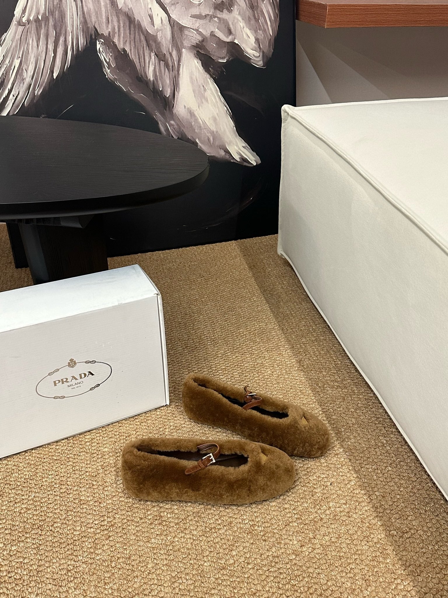 PRADA 26S SHEARLING BALLET FLATS IN BROWN