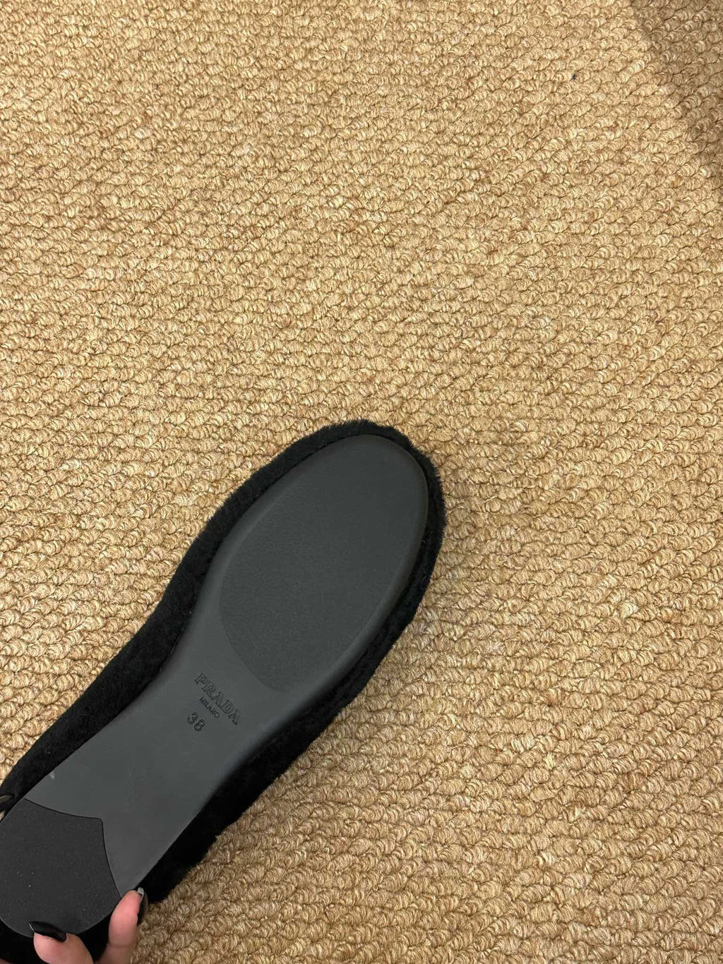 PRADA 26S SHEARLING BALLET FLATS IN BLACK