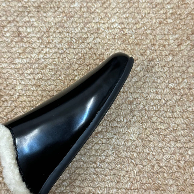 PRADA 26S SHEARLING MULE SLIPPERS IN BLACK CALFSKIN