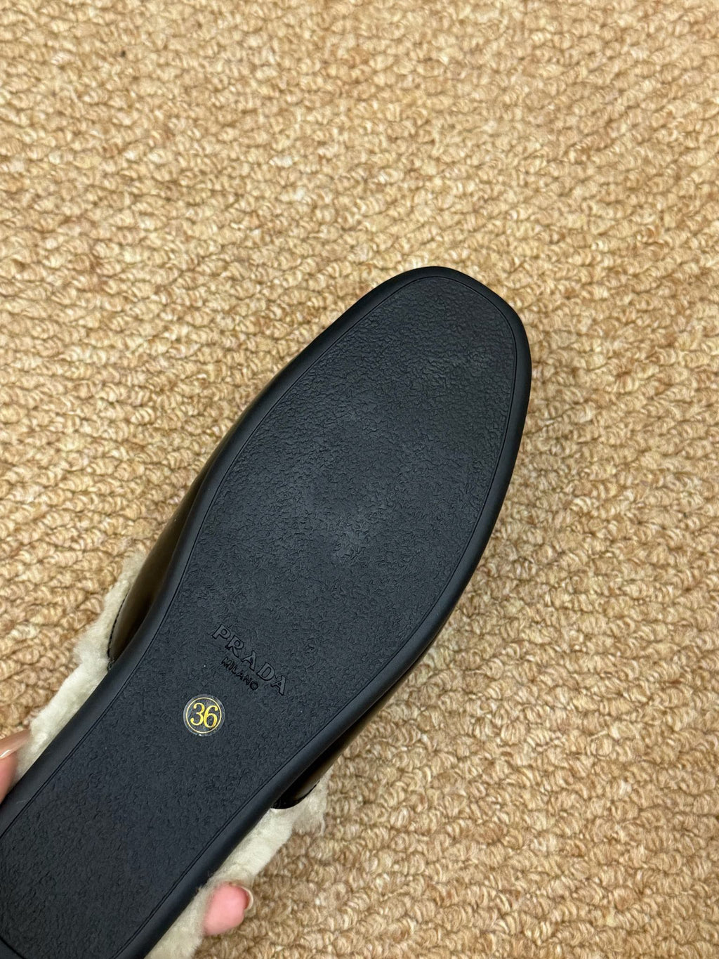 PRADA 26S SHEARLING MULE SLIPPERS IN BLACK CALFSKIN