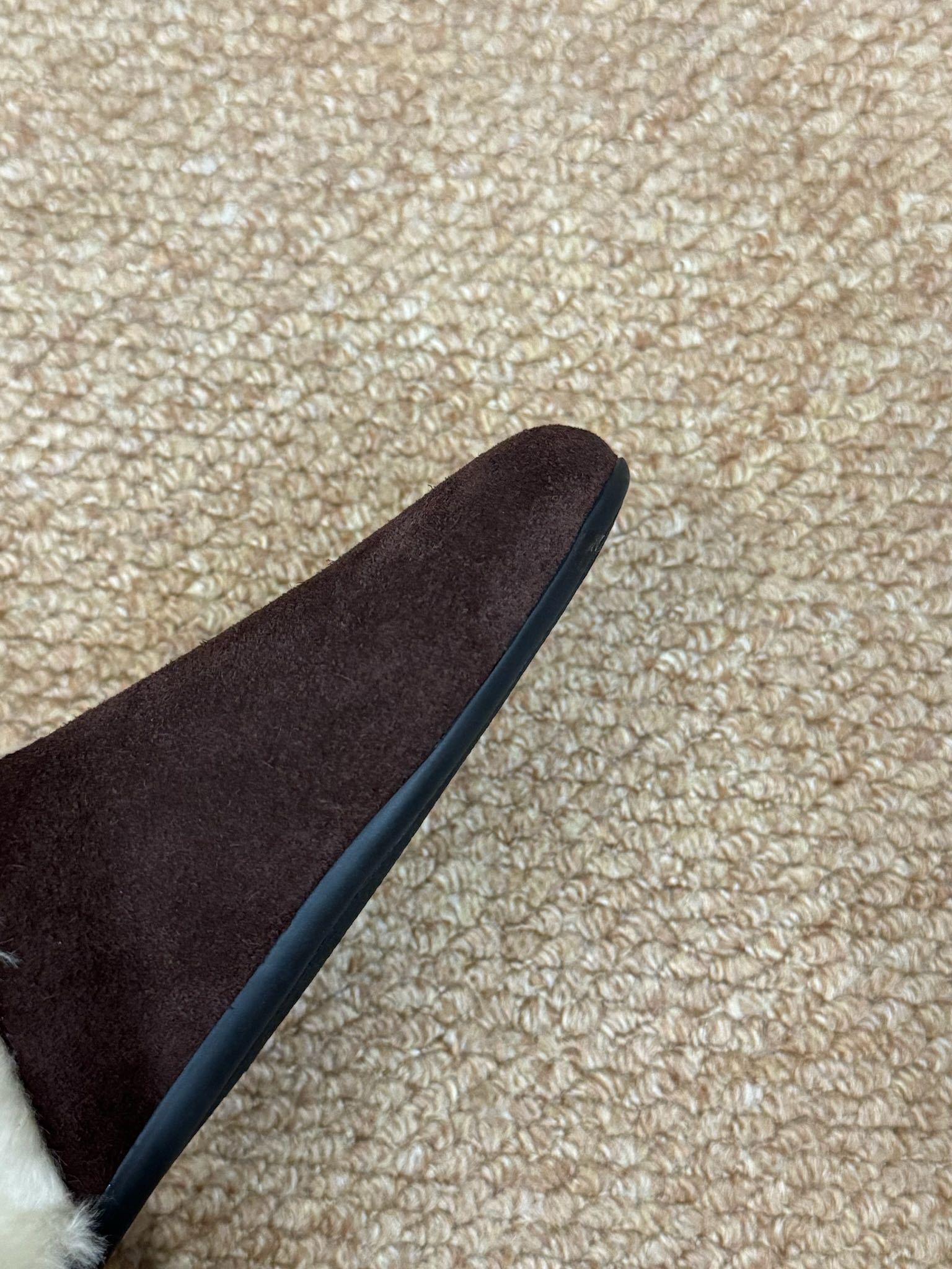 PRADA 26S SHEARLING MULE SLIPPERS IN CHOCOLATE BROWN SUEDE